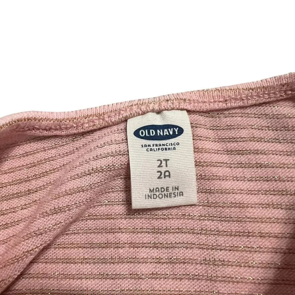 Old Navy 2T Pink & Gold Metallic Striped Peplum Cardigan